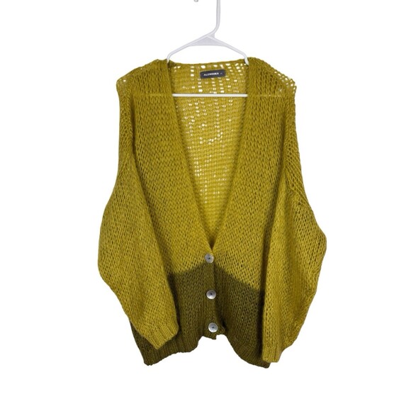 Alembika Green Colorblock Mohair Cardigan Oversized Boyfriend Grannycore SZ XS - Picture 1 of 7